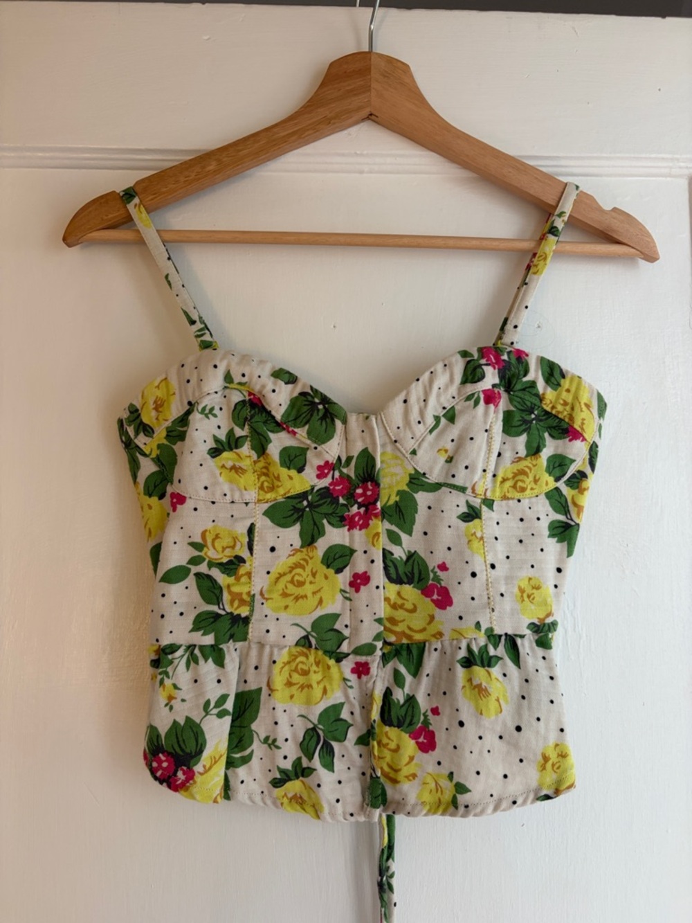Kimchi Blue Yellow Floral Sweetheart Cami with Green Leaf Accents
